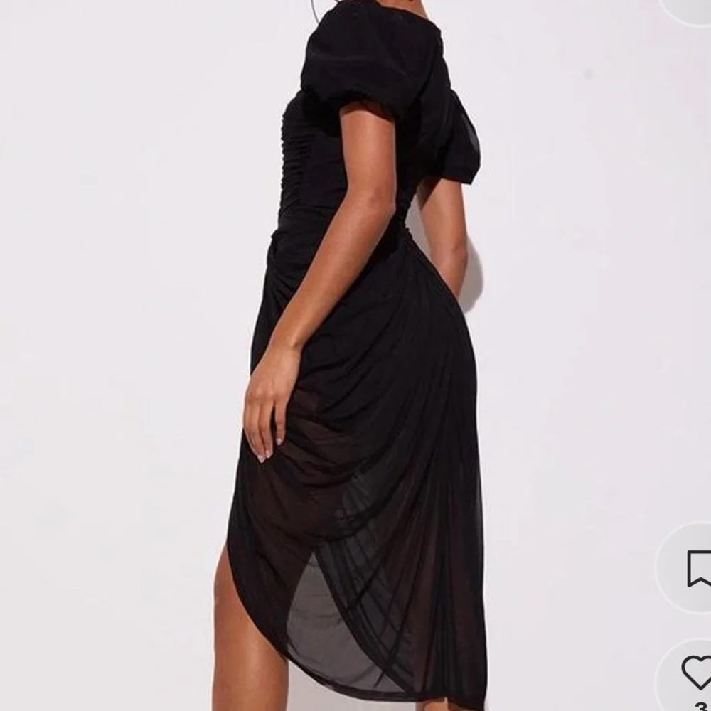 Black ruched puff sleeve draped midi dress  new never worn with tags - size 4 - Picture 2 of 4